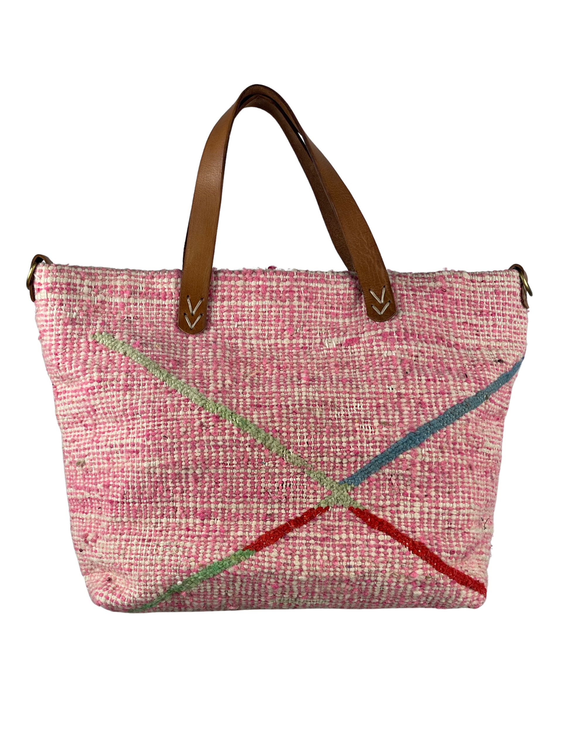 Handmade Carpet Tote Bag โ Pink Woven Carpet Handbag, Boho Shoulder Bag, Artisan Carryall, Unique Purse