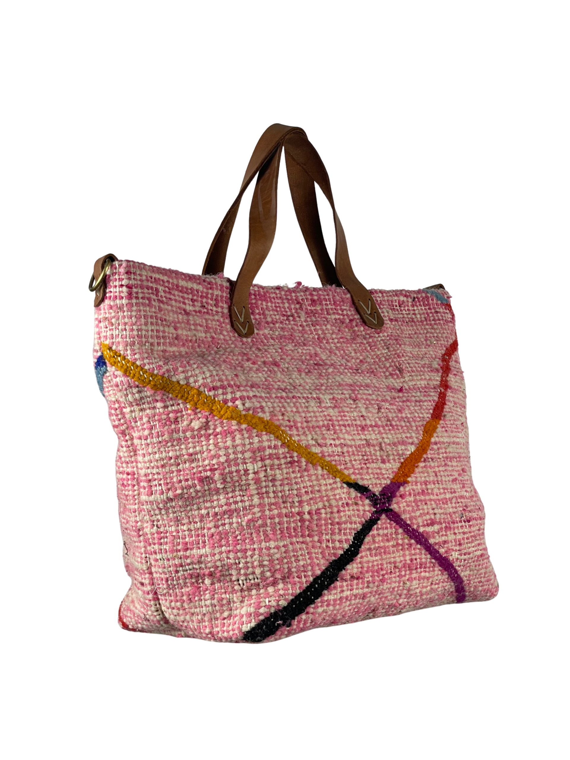 Handmade Carpet Tote Bag โ Pink Woven Carpet Handbag, Boho Shoulder Bag, Artisan Carryall, Unique Purse - Image 3