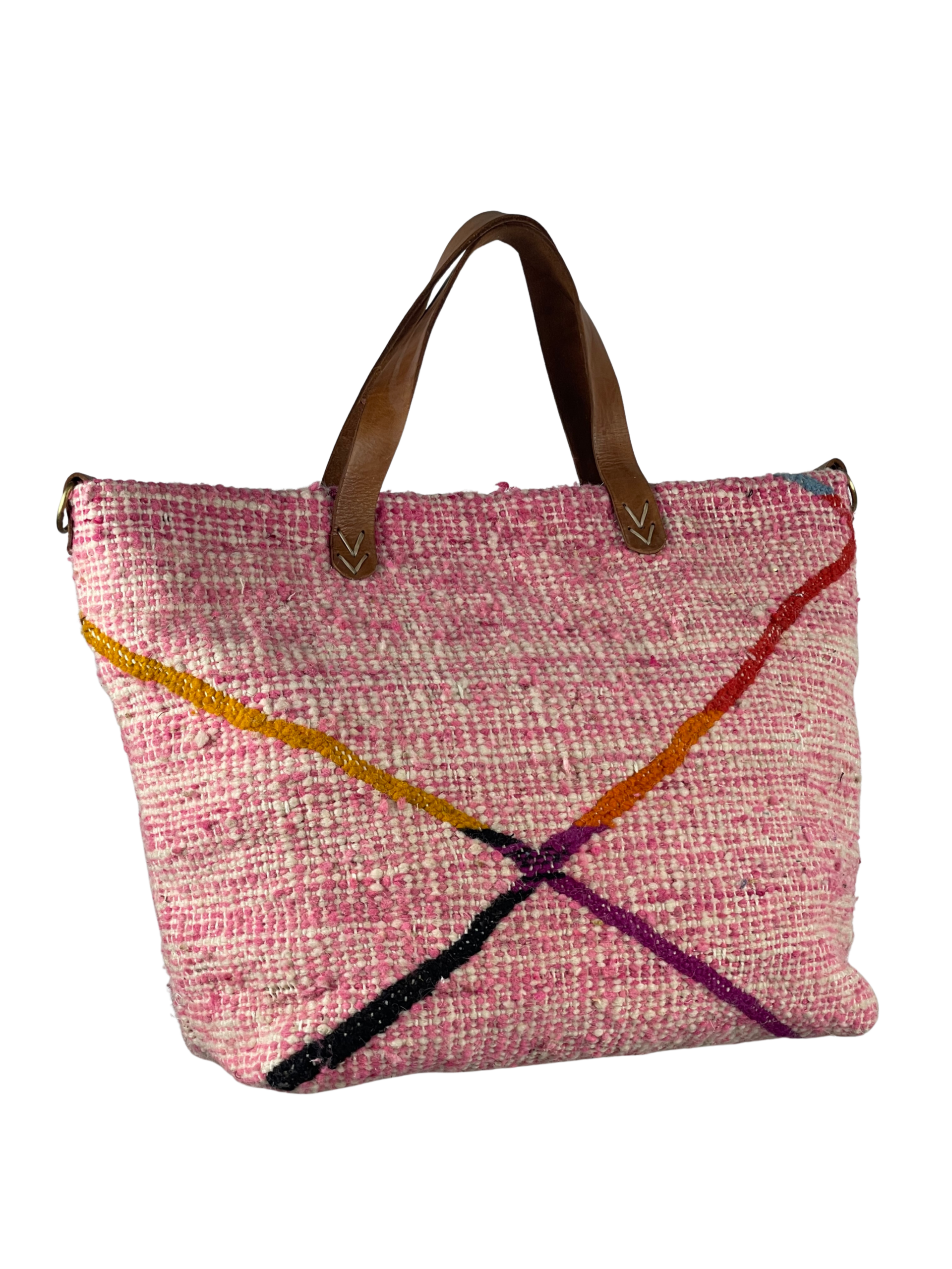 Handmade Carpet Tote Bag โ Pink Woven Carpet Handbag, Boho Shoulder Bag, Artisan Carryall, Unique Purse - Image 4